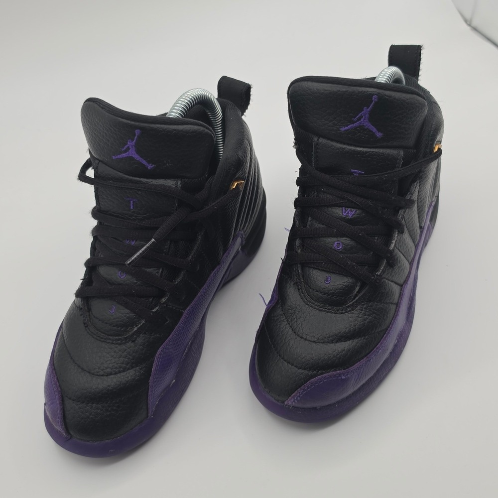 Nike Air Jordan 12 Retro Kids Size 2Y Black Purple Good Leather High Casual - Picture 8 of 9
